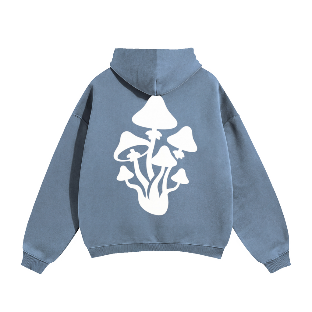 Old Blue Oversize Fleeced Mushroom Hoodie