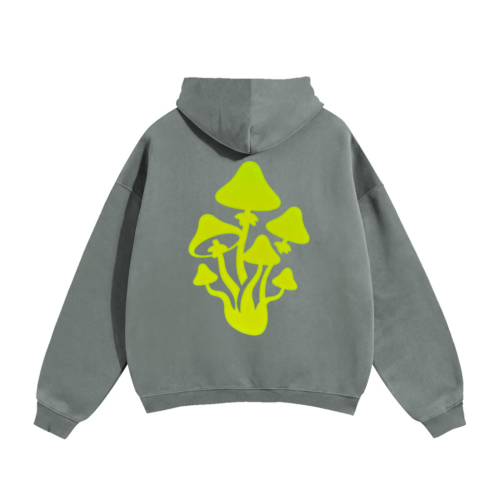 Grey and Yellow Oversize Mushroom Fleeced Hoodie