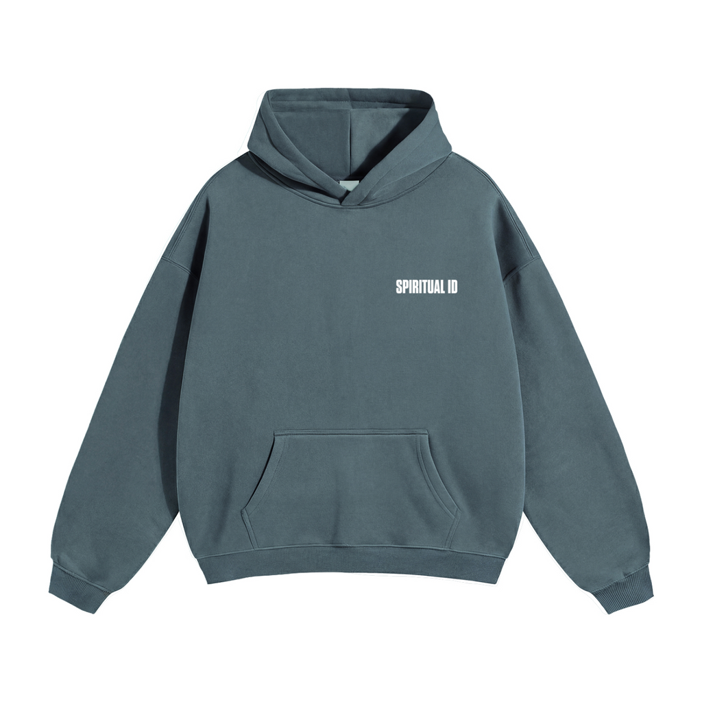 Grey Blue Oversize Mushroom Fleeced Hoodie