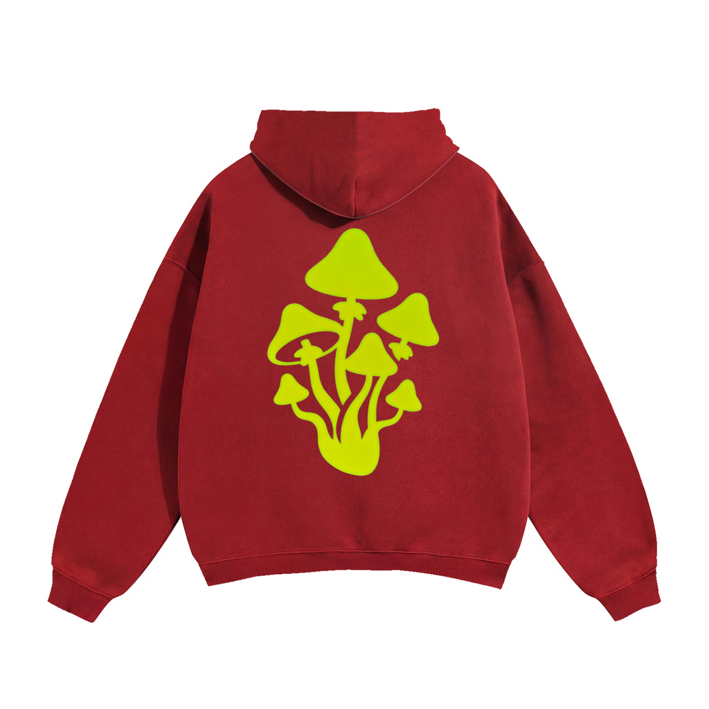 Red Oversize Mushroom Fleeced Hoodie