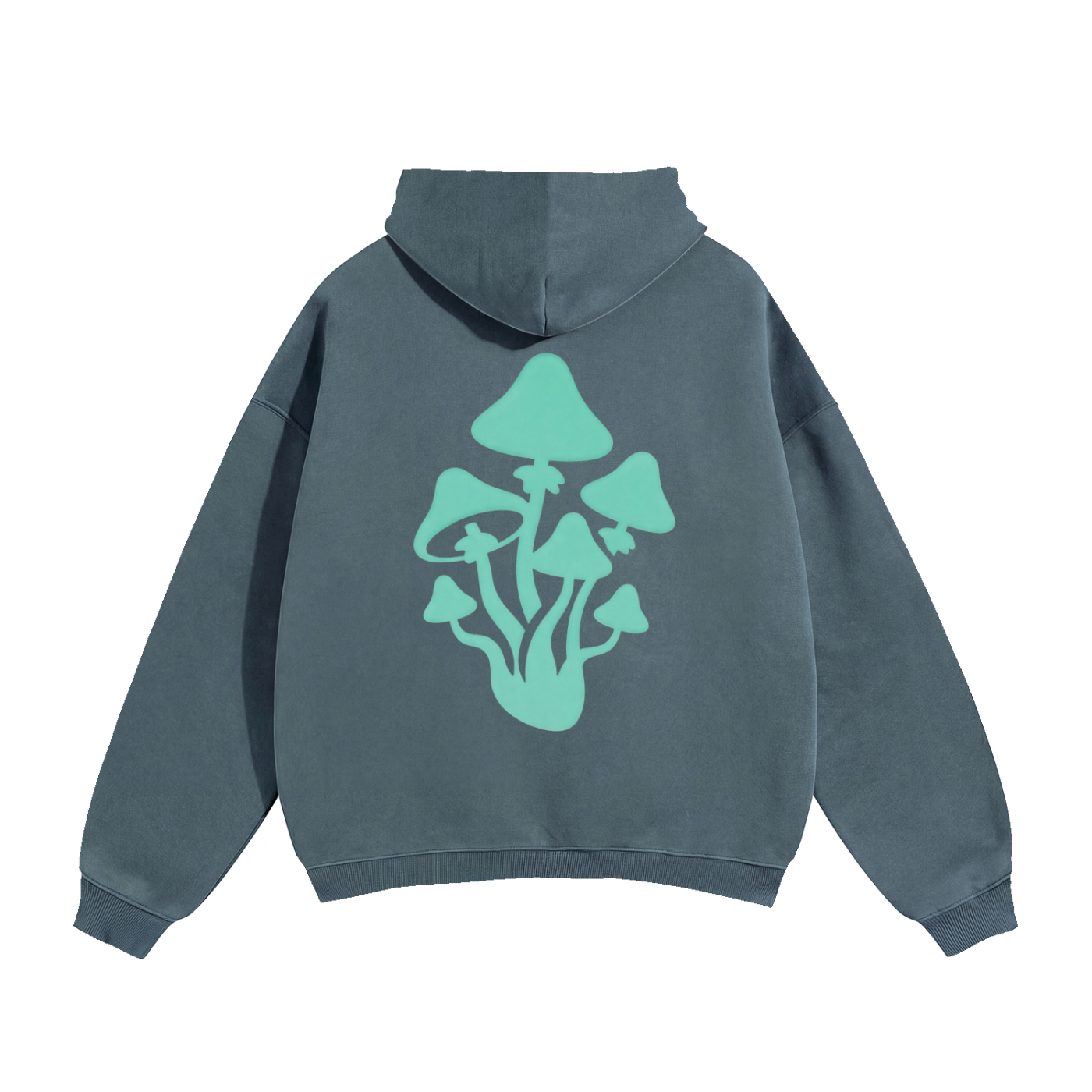 Grey Blue Oversize Mushroom Fleeced Hoodie