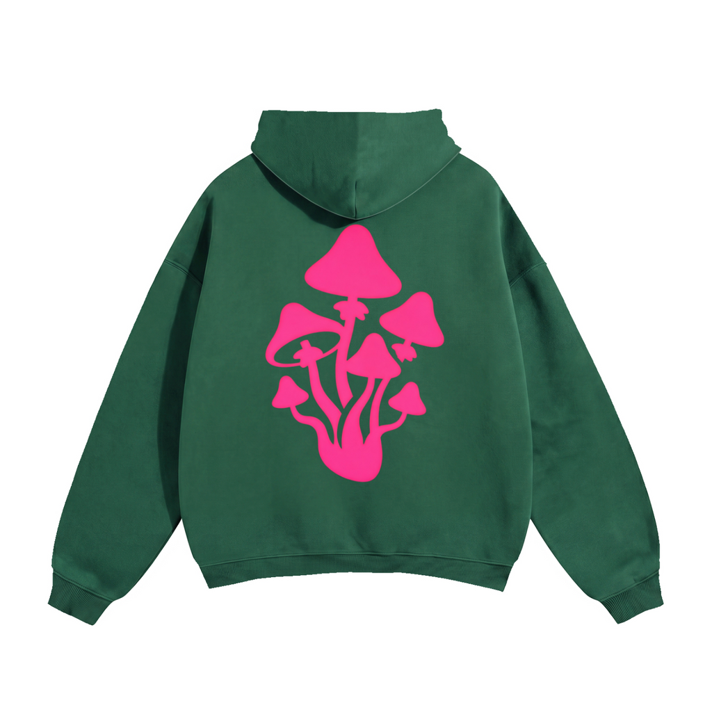 Emerald and Pink Oversize Mushroom Fleeced Hoodie