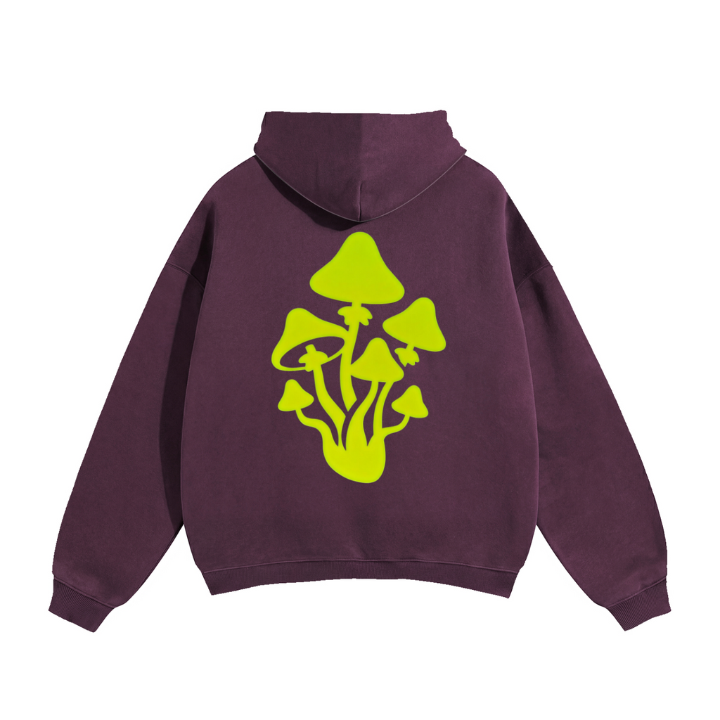 Plum and Yellow Oversize Mushroom Fleeced Hoodie